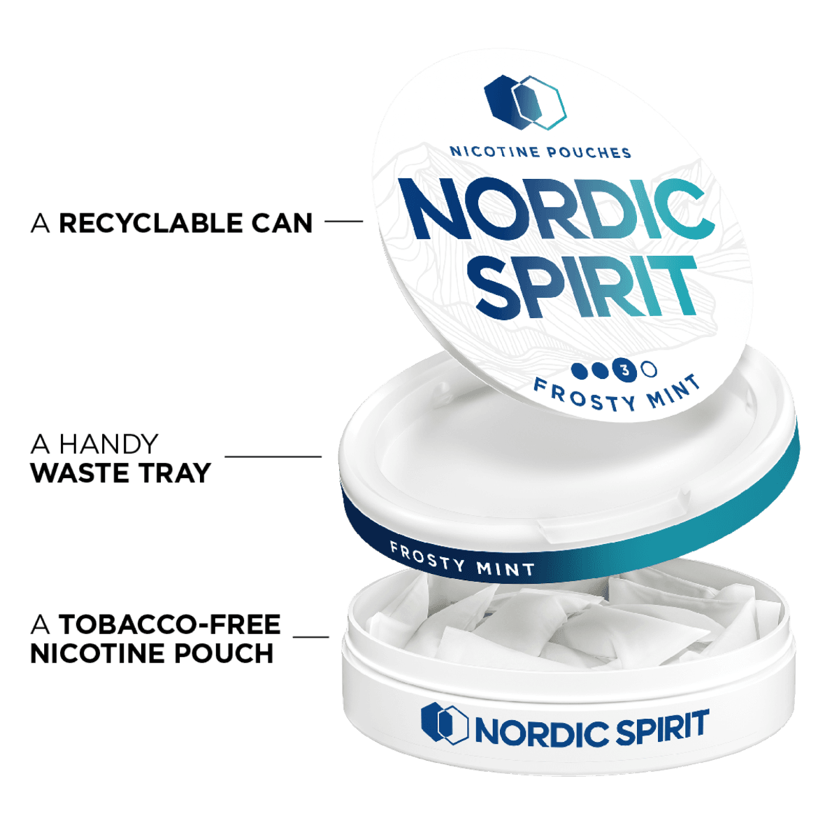 Nordic Spirit Frosty Mint Strong Nicotine Pouches recycle can